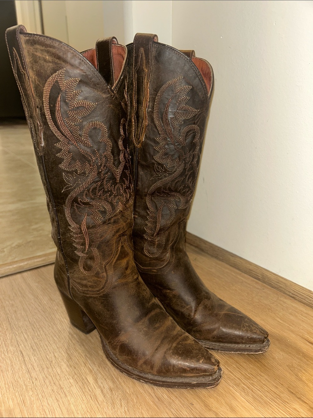 Dan Post Dark Brown Western Embroidered Heeled Boots